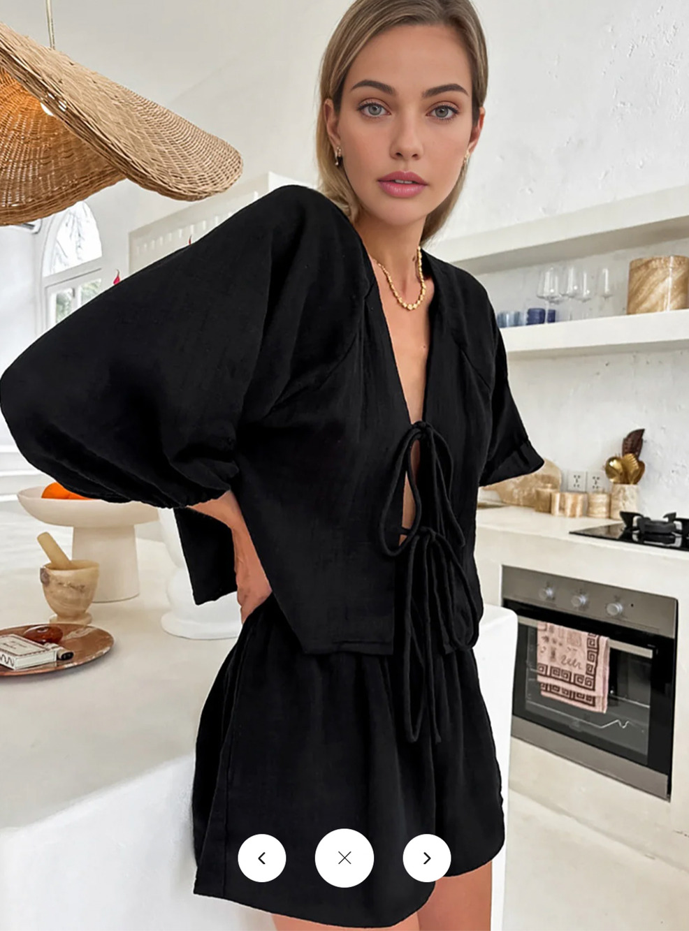 Copied - NWT commense Cotton Tie-Front Long Sleeve Shorts Set SZ S
